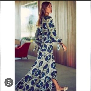 Alexis Titus Kalani Silk Ocean Print Flounce Wrap Maxi Dress